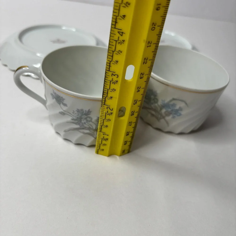 Haviland Limoges Bergere Tea Cup and Saucer Set of 2 Blue Floral France Vintage